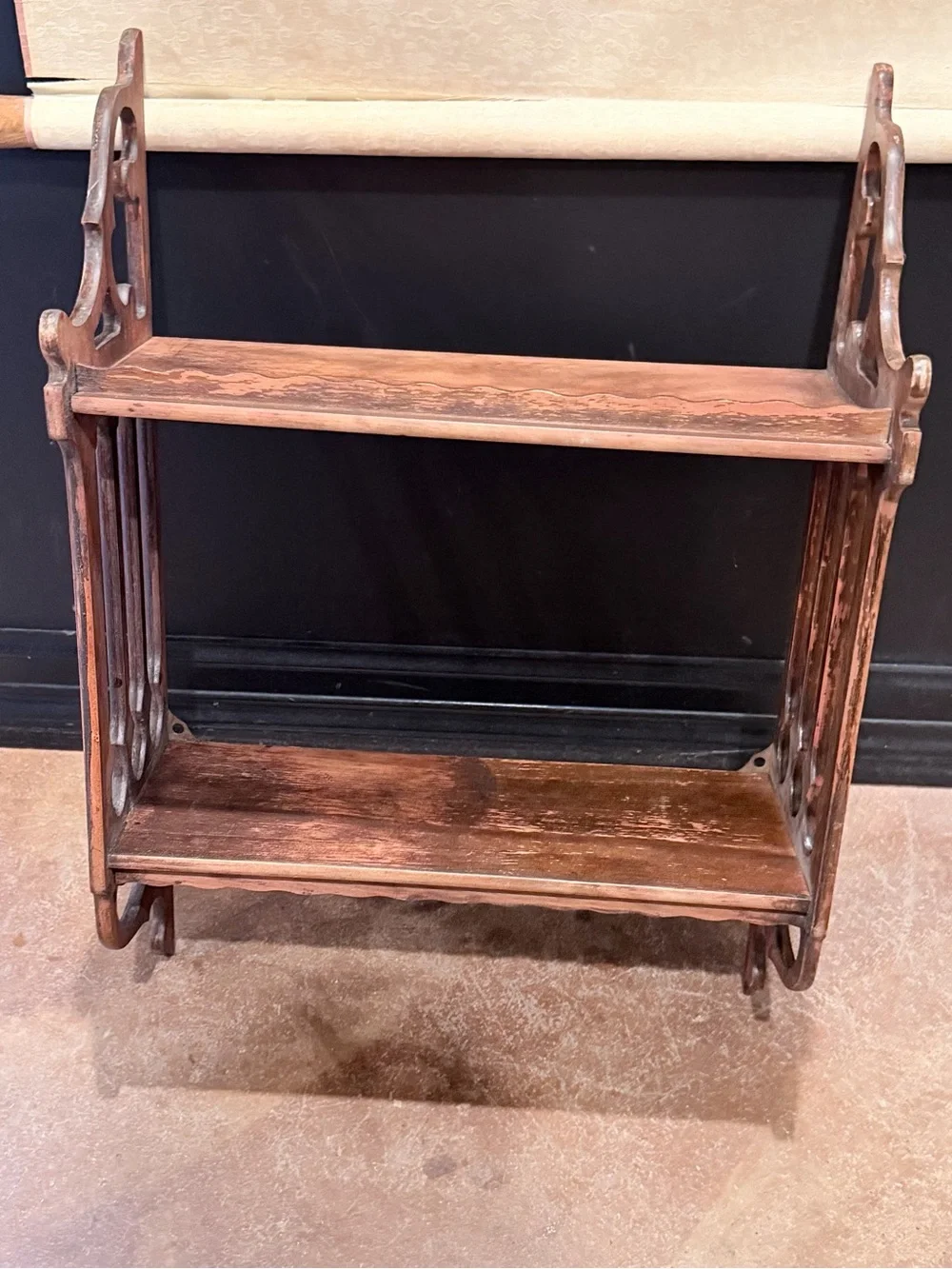 Antique-Style Two-Tier Wooden Shelf or Bookcase Gothic Style
